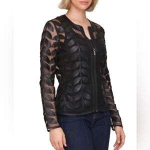 bagatelle Black Sheer Leaf-Pattern Zip Front Jacket sz M orig $100